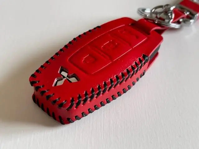 Estuche para llave inteligente de cuero de vaca New Outlander, apto para todos los modelos, hilo de coser rojo, negro 3