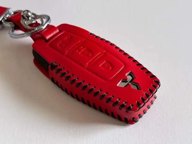 Estuche para llave inteligente de cuero de vaca New Outlander, apto para todos los modelos, hilo de coser rojo, negro 3