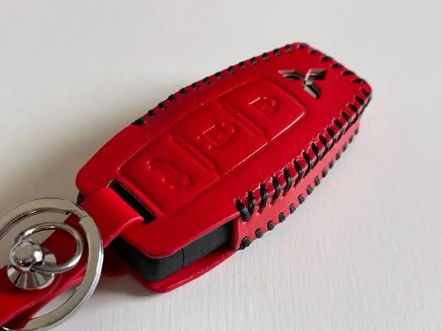 Estuche para llave inteligente de cuero de vaca New Outlander, apto para todos los modelos, hilo de coser rojo, negro 3