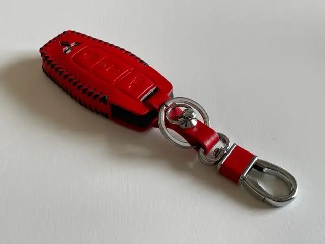 Estuche para llave inteligente de cuero de vaca New Outlander, apto para todos los modelos, hilo de coser rojo, negro 3