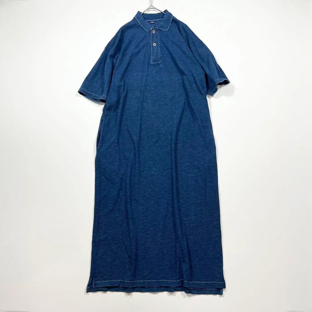 45R Kanoko Long Dress Polo Shirt Indigo Dyed