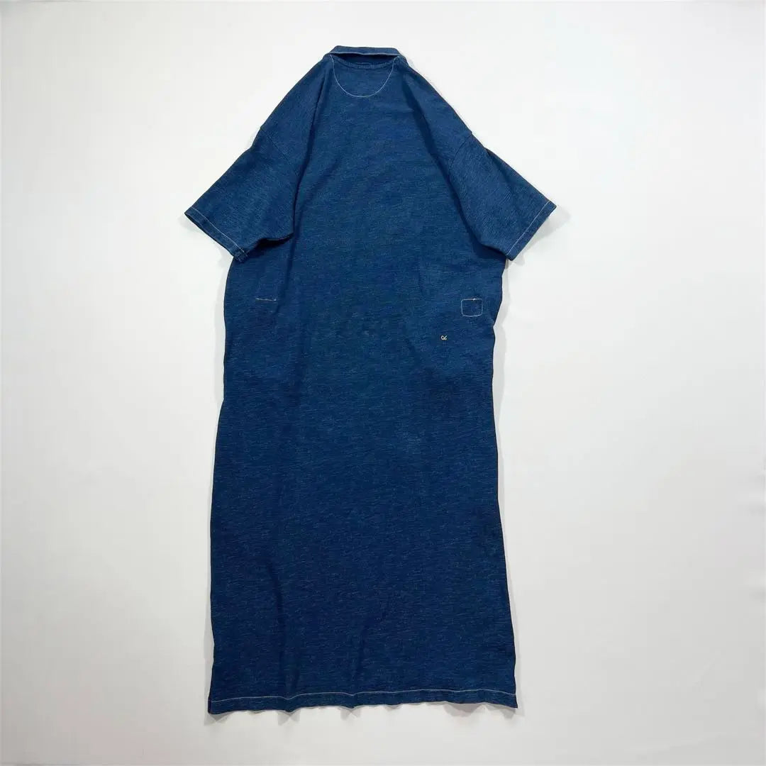 45R Kanoko Long Dress Polo Shirt Indigo Dyed