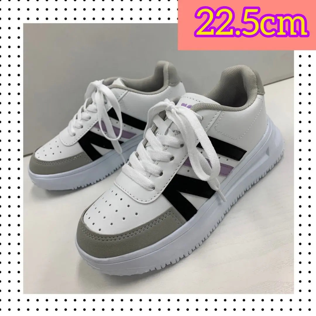 22.5cm★New★Women's thick sole faux leather shoes, black and white