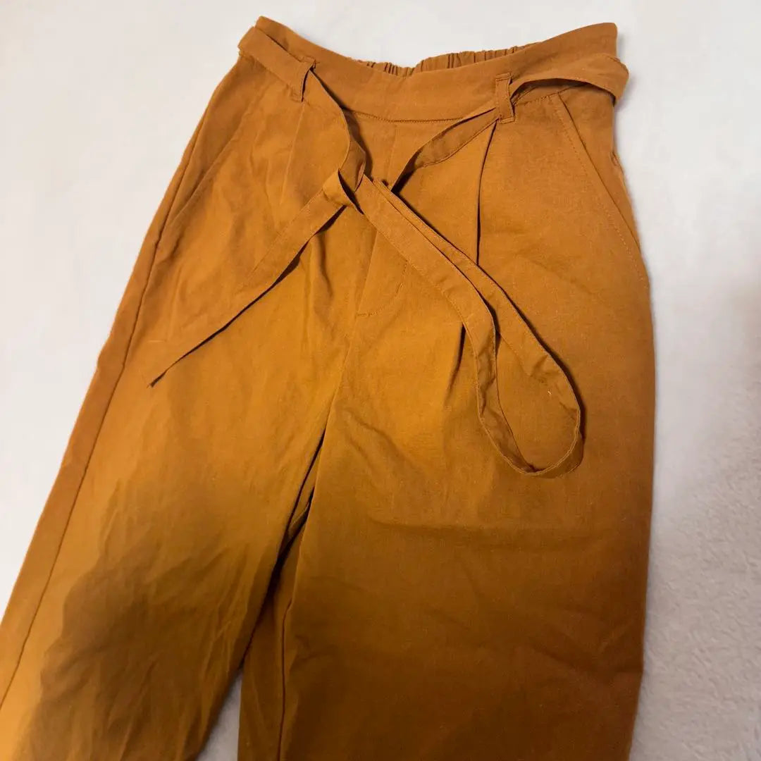 Shop TK Wide pants with ribbon belt [XS] Camel Gaucho Thin