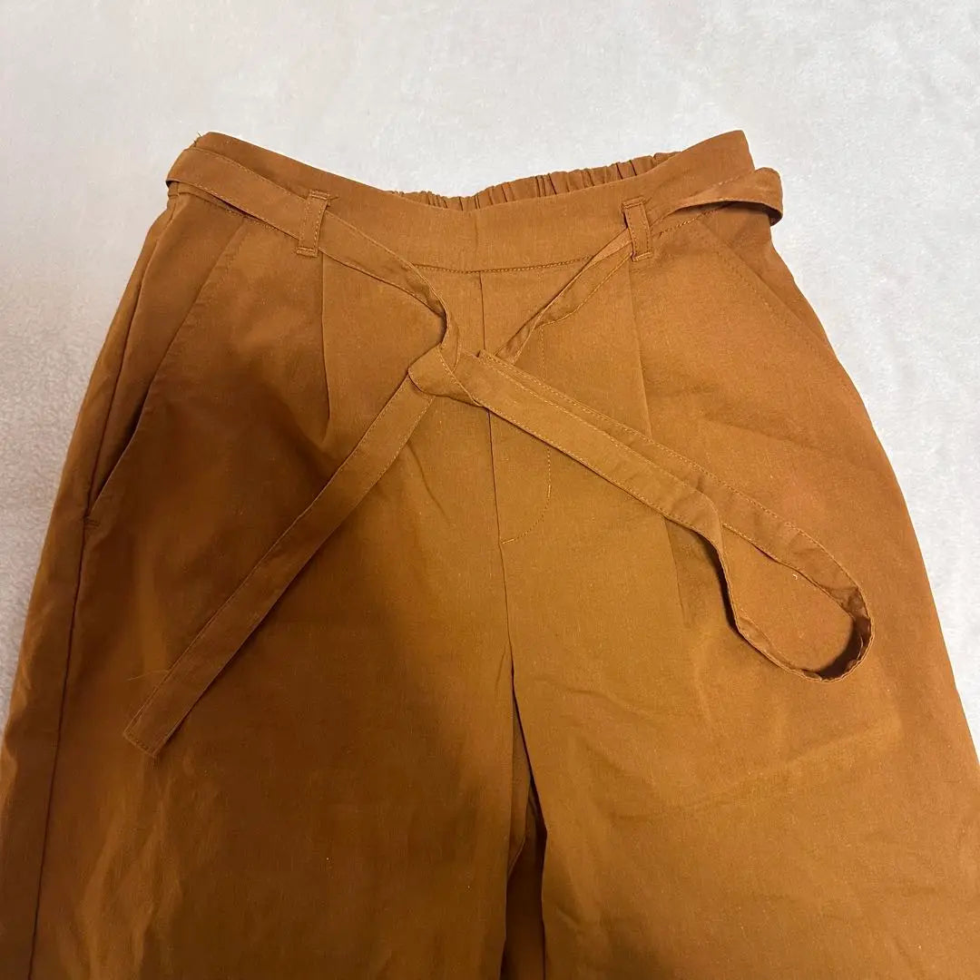 Shop TK Wide pants with ribbon belt [XS] Camel Gaucho Thin