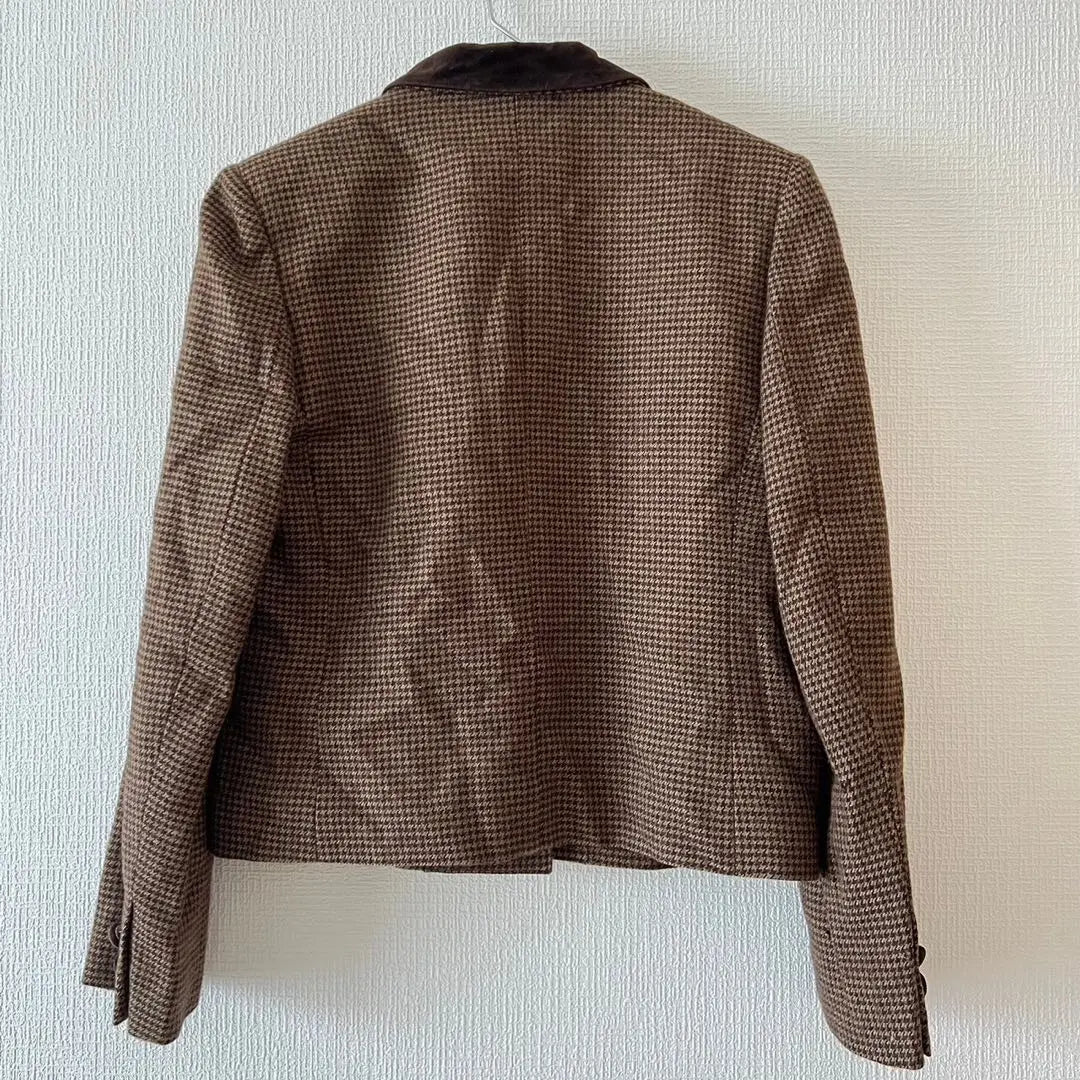 [Danapari] Jacket Houndstooth Pattern Different Materials Walnut Button Short Length Size 9