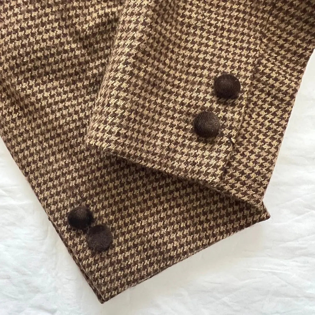 [Danapari] Jacket Houndstooth Pattern Different Materials Walnut Button Short Length Size 9