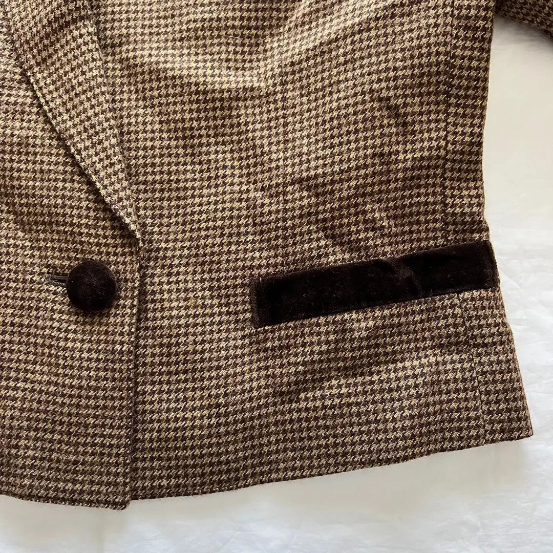 [Danapari] Jacket Houndstooth Pattern Different Materials Walnut Button Short Length Size 9