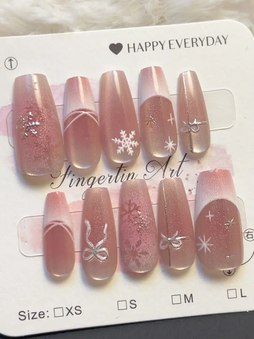 Pink Glitter Snow Design Nail Tip 48