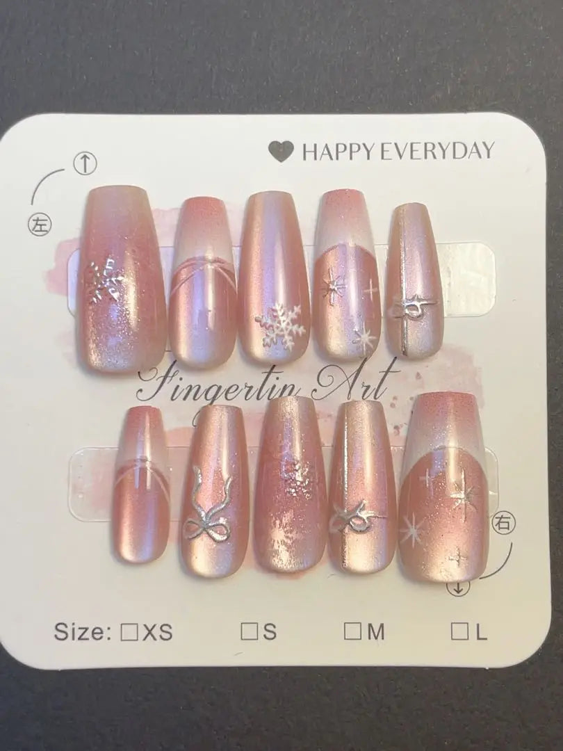 Pink Glitter Snow Design Nail Tip 48