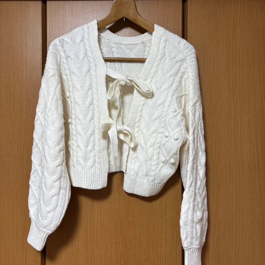 2WAY Pompon Cardigan Ems Excite White Knit