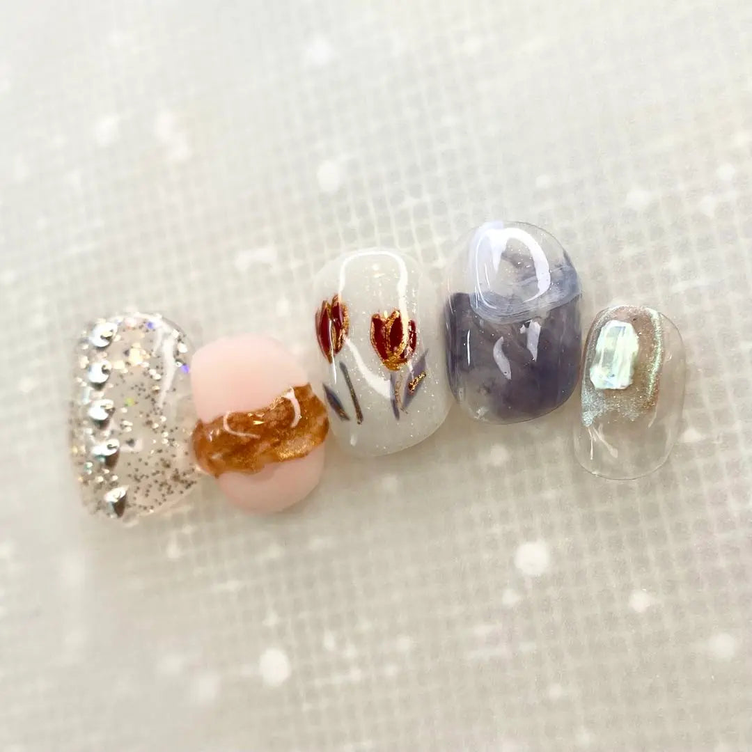 ☑︎Hitohira TULIP Nail Tip Korea Custom Nuanced Nails Unique