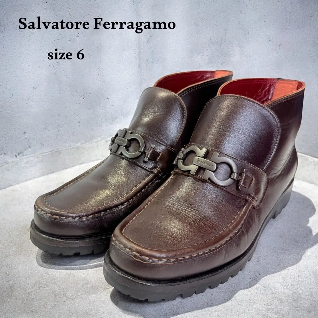 [Good condition] Salvatore Ferragamo Chaka Boots (6) Gancini Brown