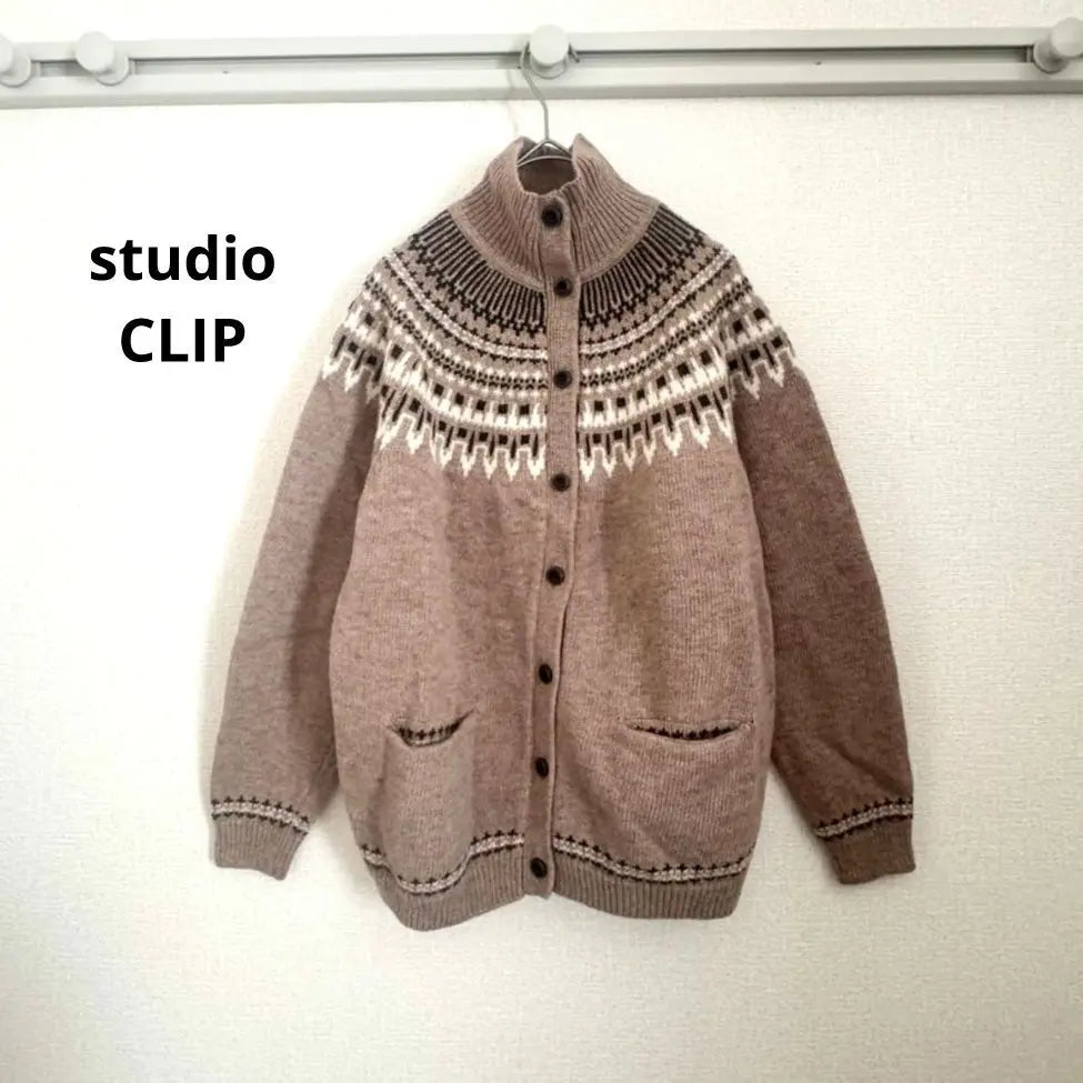 Studio Clip Jersey De Punto Con Estampado Nórdico Tops Manga Larga Marrón Invierno | スタジオクリップ ノルディック柄 ニット セーター トップス 長袖 ブラウン 冬