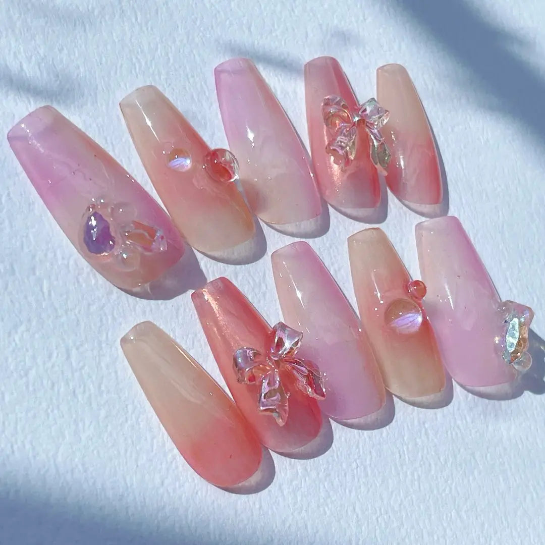 Nail tip order ♡ Peach Fuzz One-Hon Gradient Ribbon Aurora