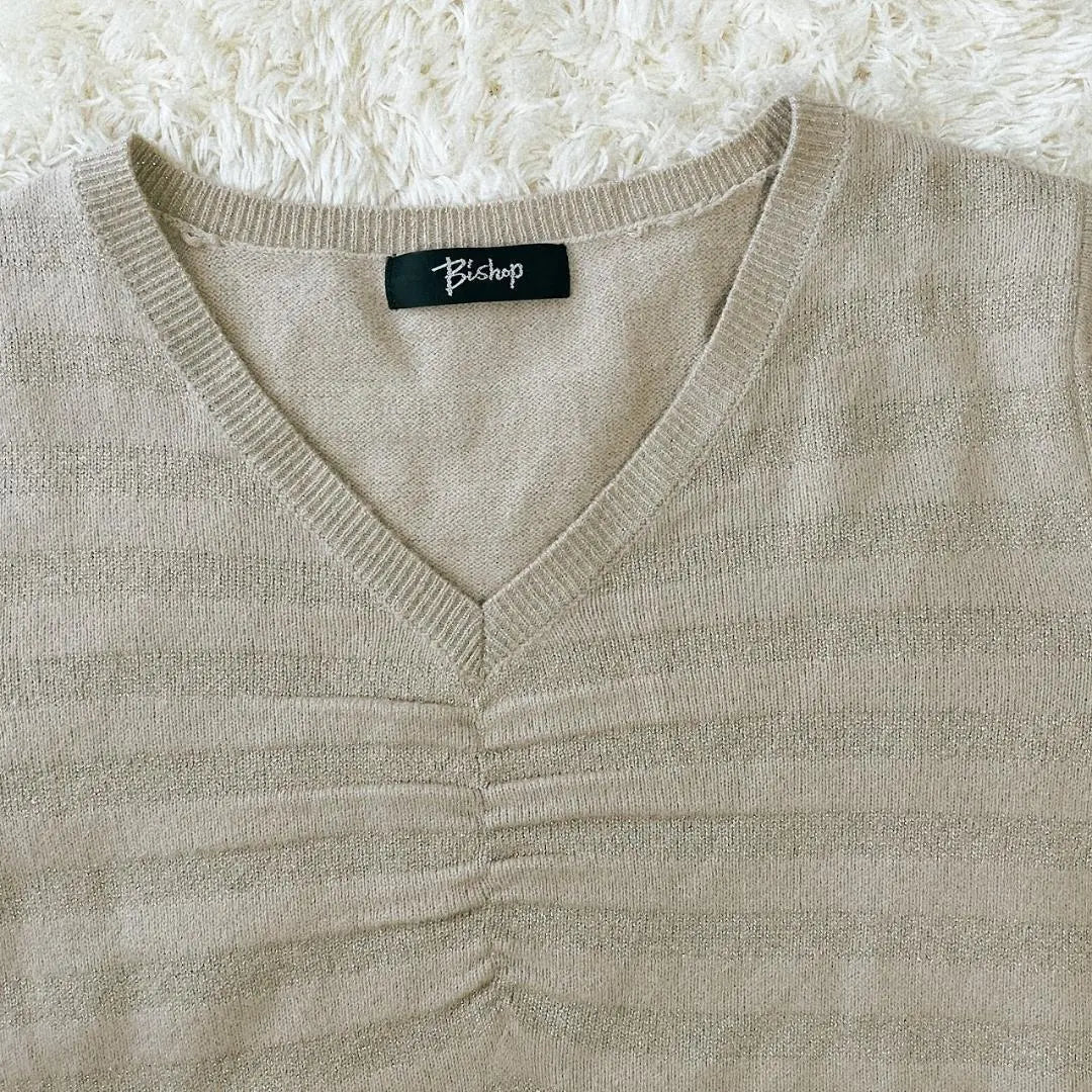 [Bishop] Women's Short Sleeve Knit Beige M Good Condition 211