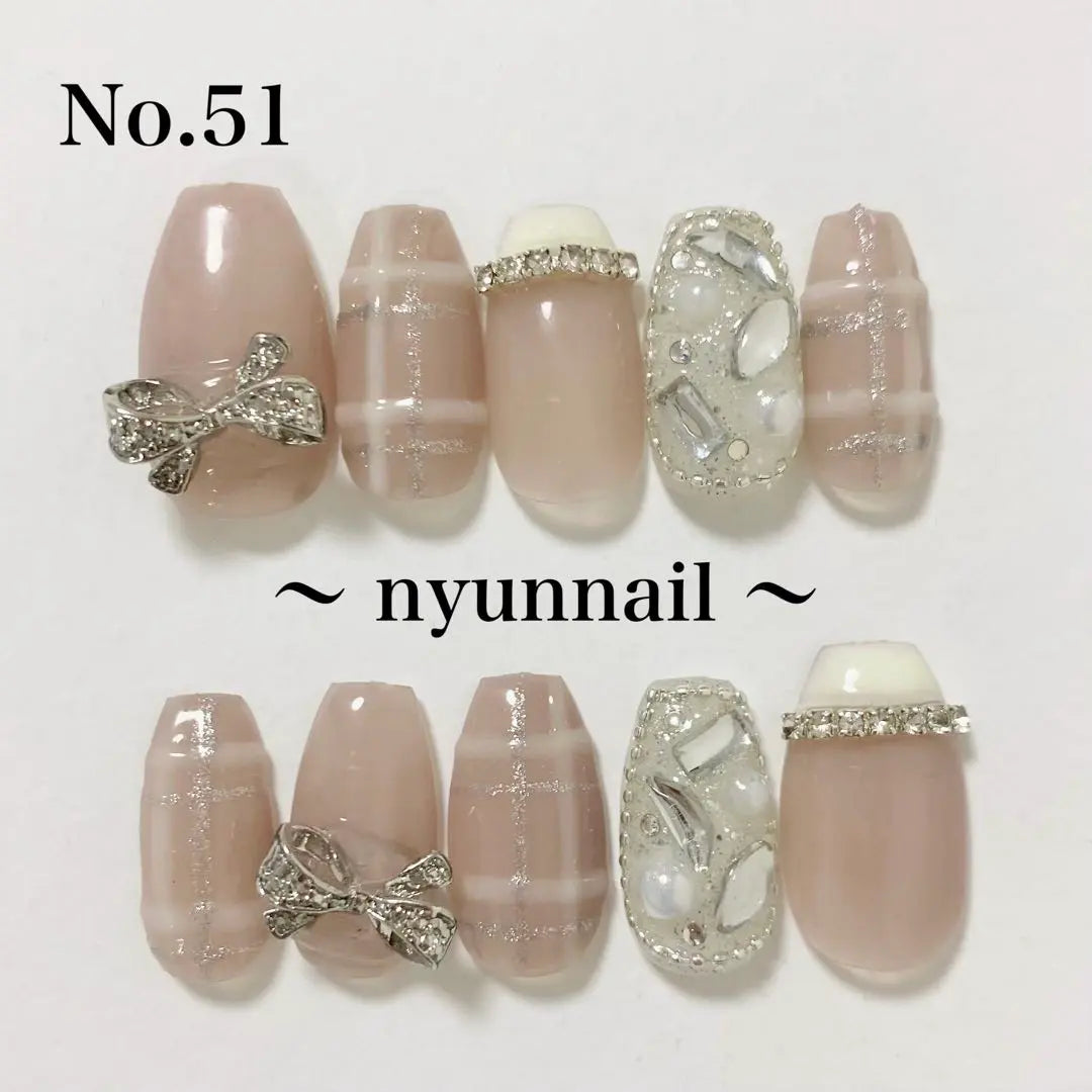 [Order] Nail tip, check tweed, French nail, sparkling ribbon, Korea