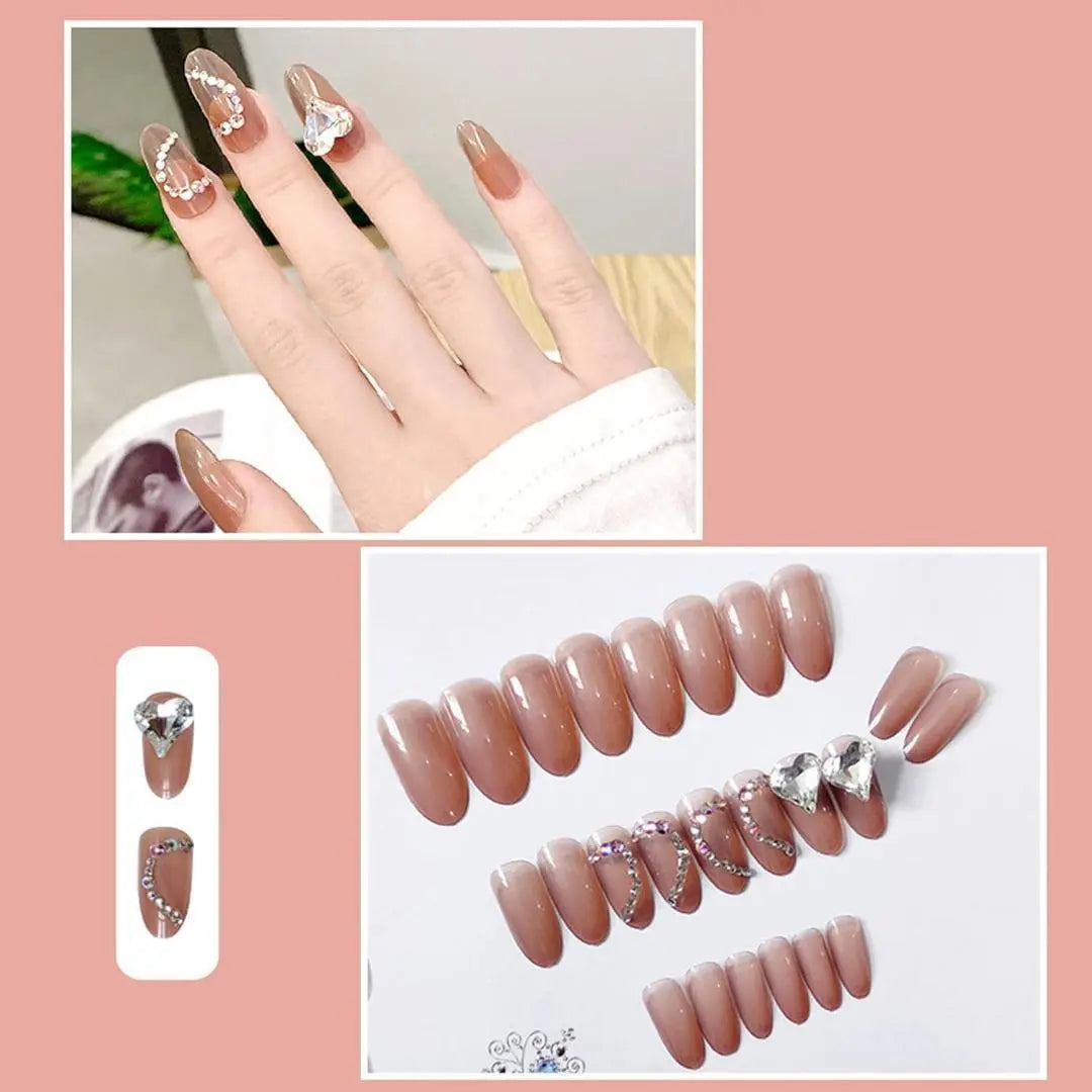 Para citas y bodas ❤️ Puntas de uñas cortas 24 piezas Corazón de diamantes de imitación