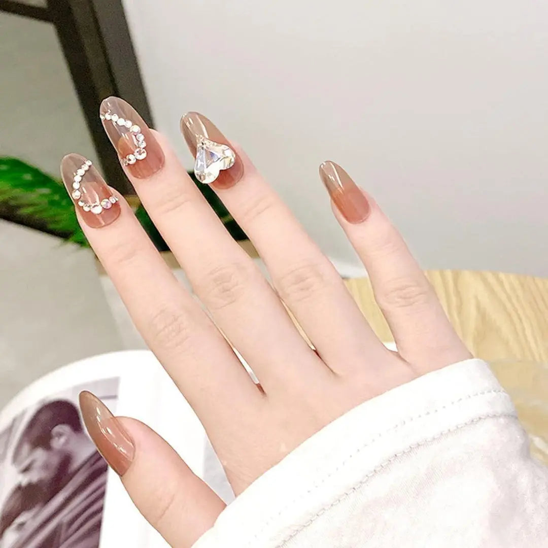 Para citas y bodas ❤️ Puntas de uñas cortas 24 piezas Corazón de diamantes de imitación