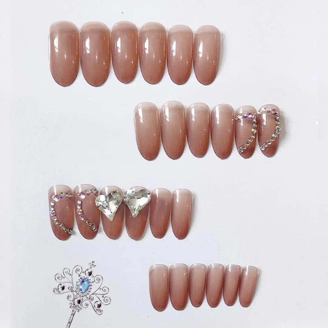 Para citas y bodas ❤️ Puntas de uñas cortas 24 piezas Corazón de diamantes de imitación