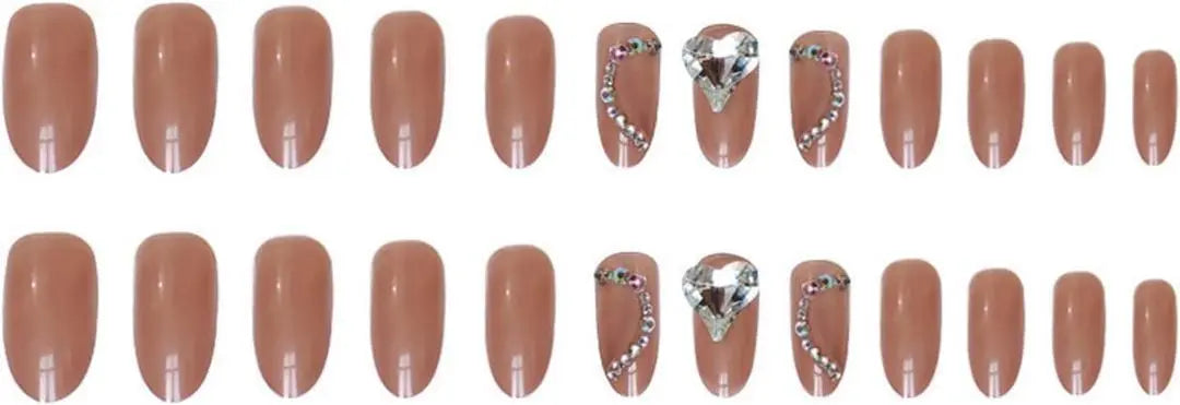 Para citas y bodas ❤️ Puntas de uñas cortas 24 piezas Corazón de diamantes de imitación