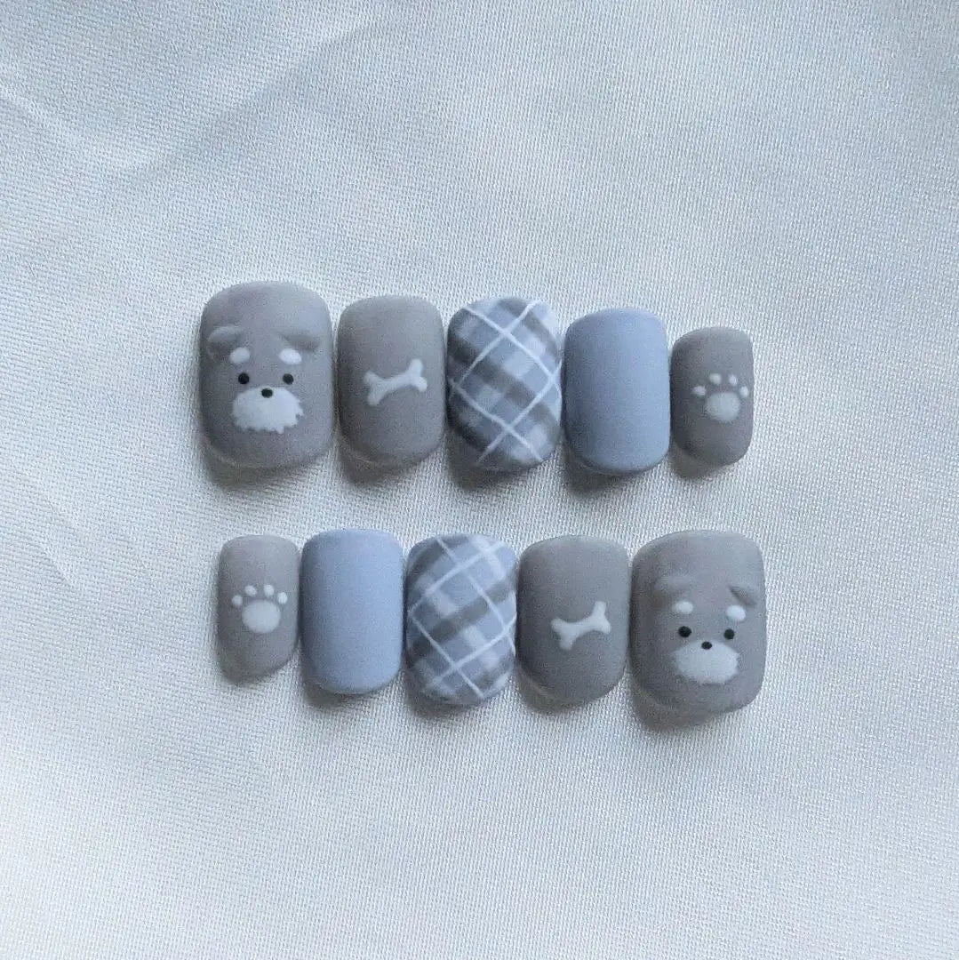 N146 [Actual product] Nail tip Schnauzer Dog Gray Animal Animal Light Blue