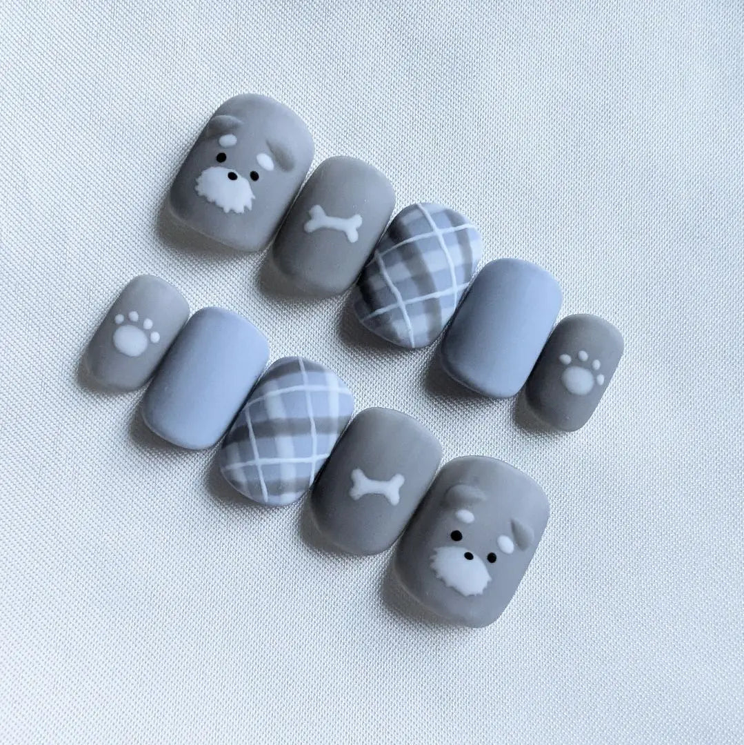 N146 [Actual product] Nail tip Schnauzer Dog Gray Animal Animal Light Blue