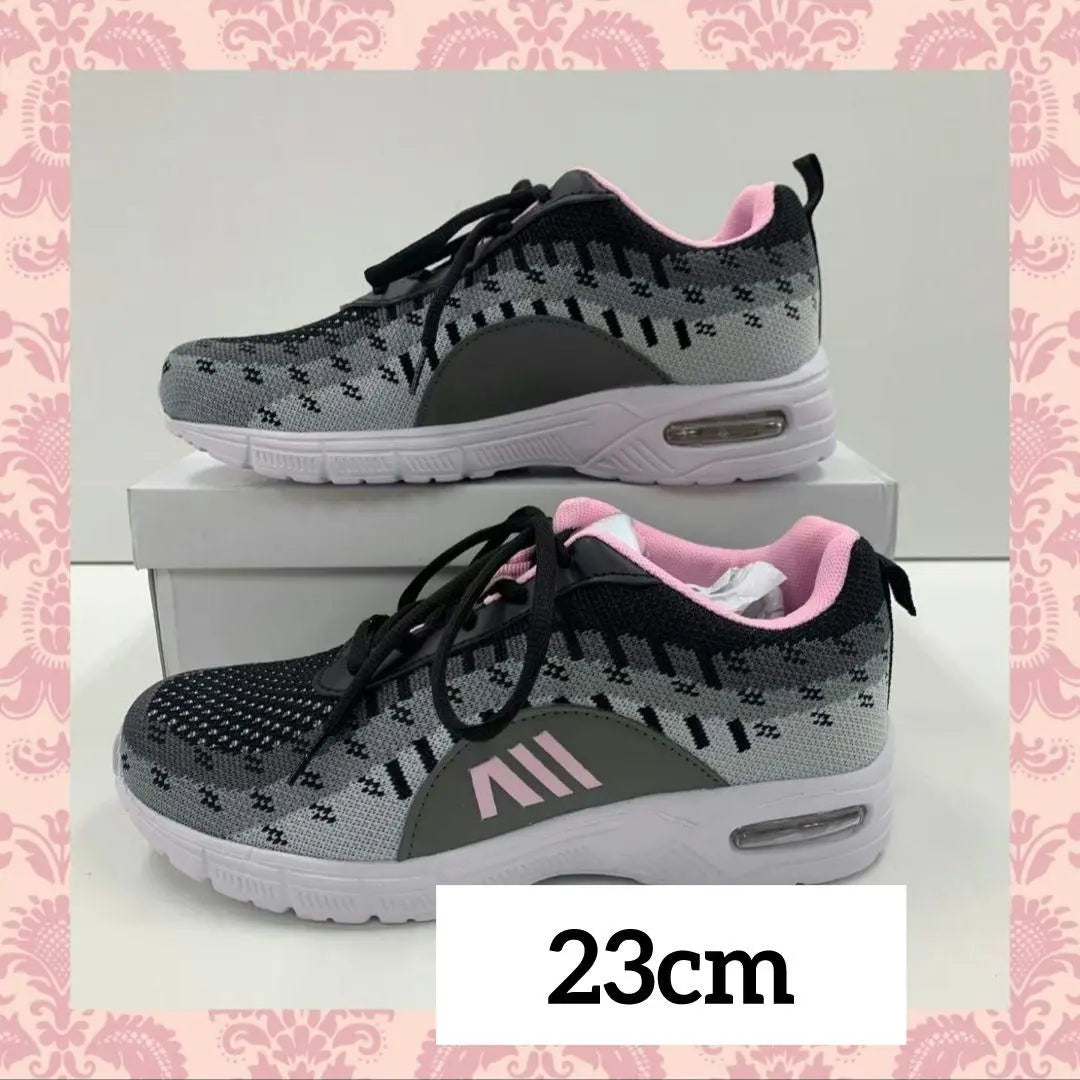 Women's/Air Sole/Leather Sneakers/Black x Pink/23cm