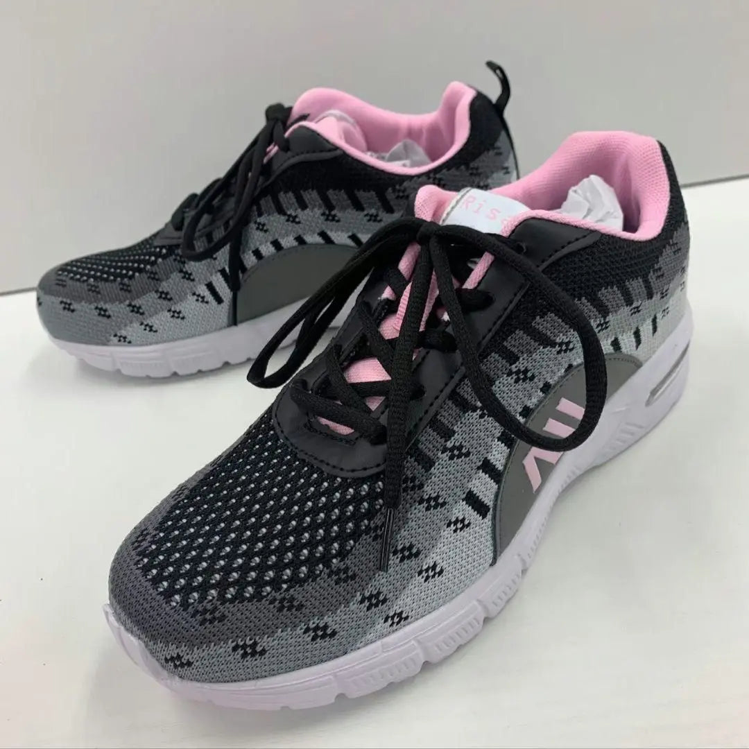 Women's/Air Sole/Leather Sneakers/Black x Pink/23cm