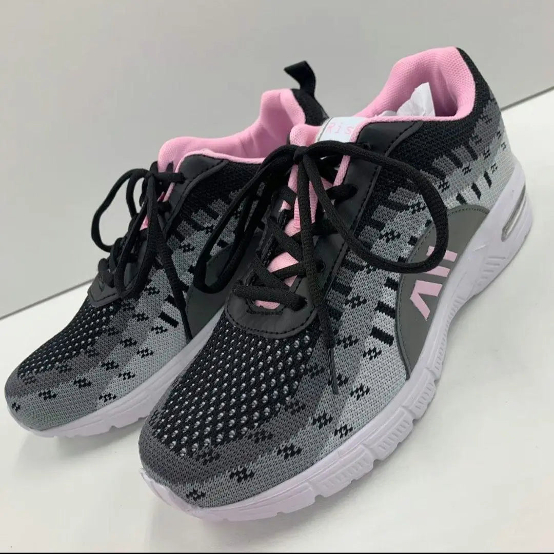 Women's/Air Sole/Leather Sneakers/Black x Pink/23cm