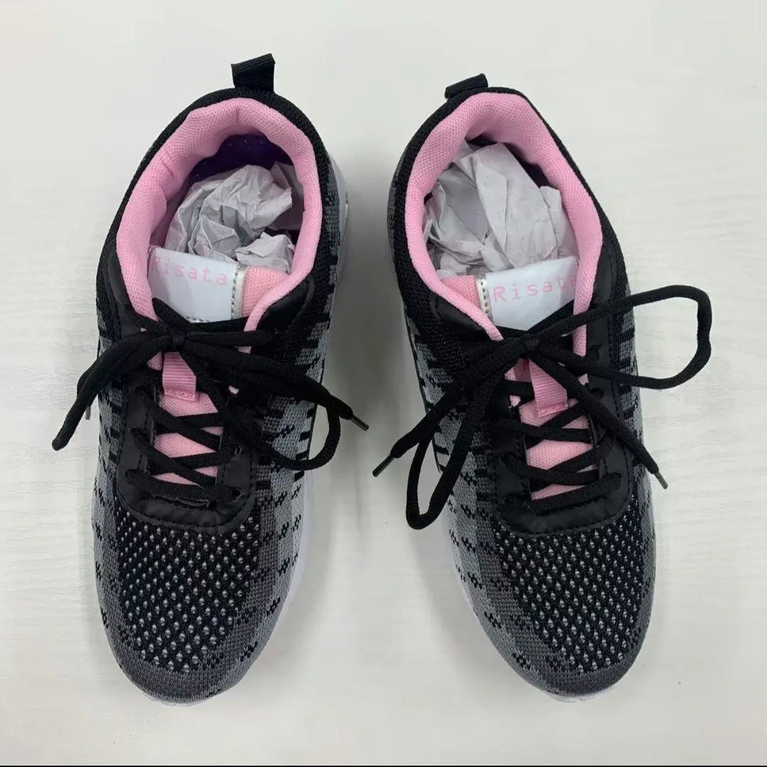 Women's/Air Sole/Leather Sneakers/Black x Pink/23cm