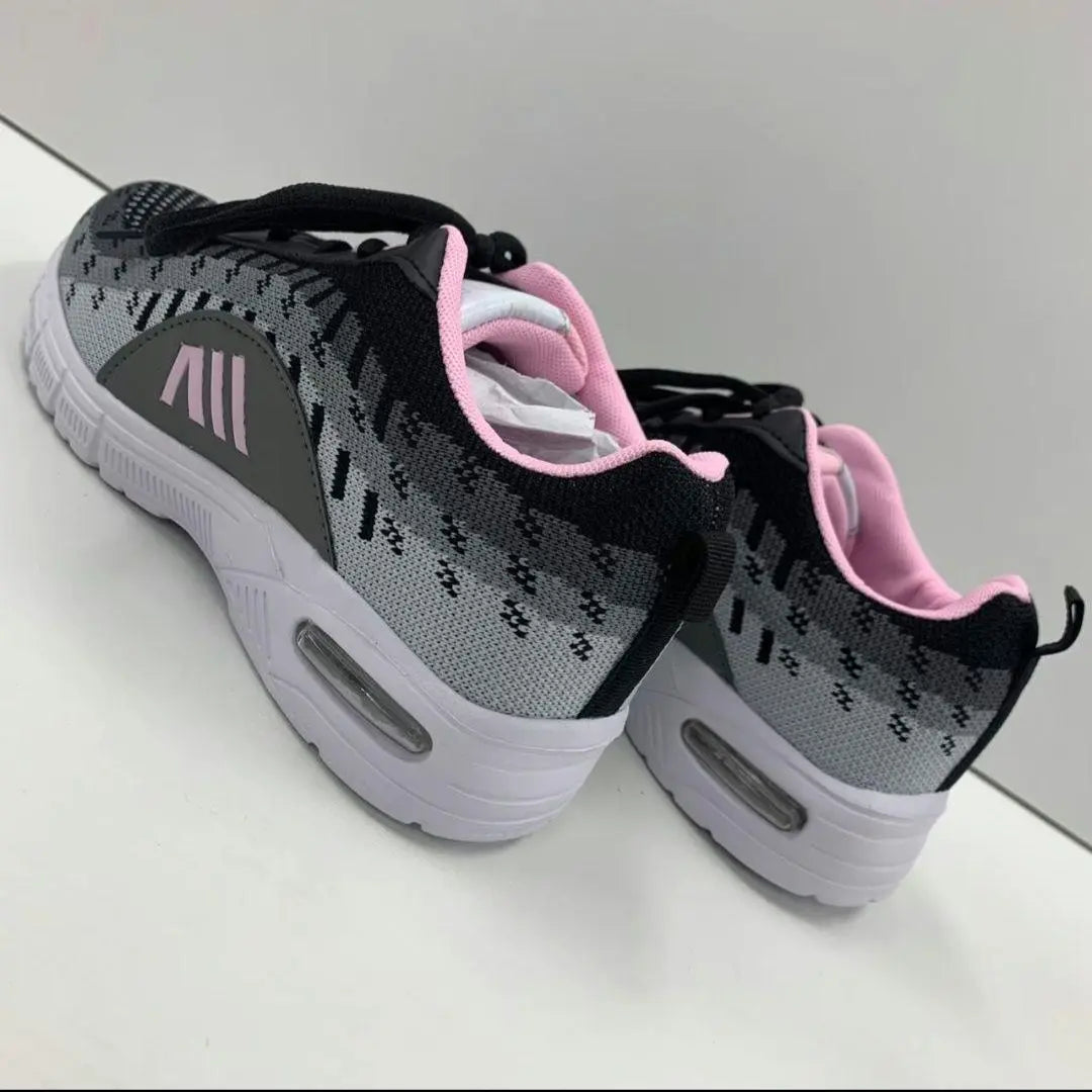 Women's/Air Sole/Leather Sneakers/Black x Pink/23cm