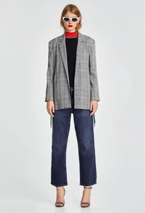 New ZARA Check Pattern Blazer Jacket with Tie Belt M | 新品☆ZARA ザラ タイベルト付きチェック柄ブレザージャケット M