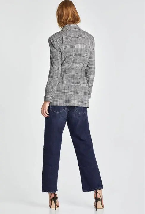 Nuevo ZARA Chaqueta Blazer Estampado De Cuadros Con Lazo Y Cinturón M | 新品☆ZARA ザラ タイベルト付きチェック柄ブレザージャケット M