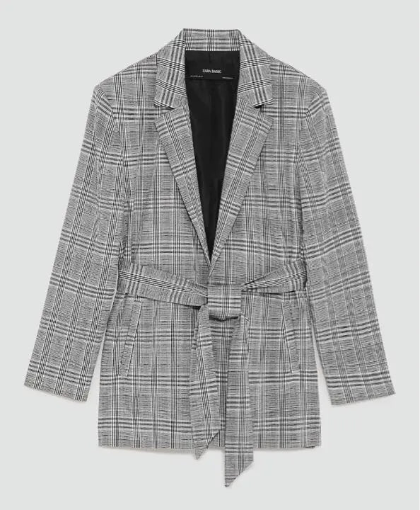 Nuevo ZARA Chaqueta Blazer Estampado De Cuadros Con Lazo Y Cinturón M | 新品☆ZARA ザラ タイベルト付きチェック柄ブレザージャケット M