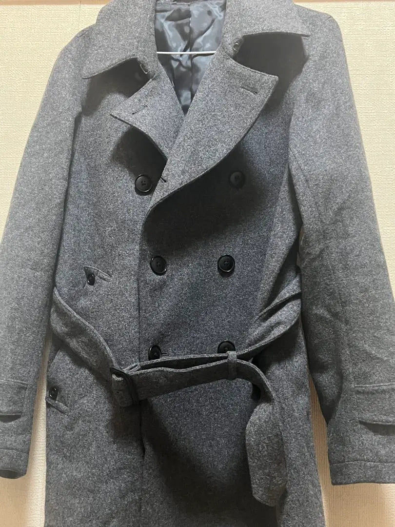 Good condition SHIPS gray wool mixed peacoat with waist belt