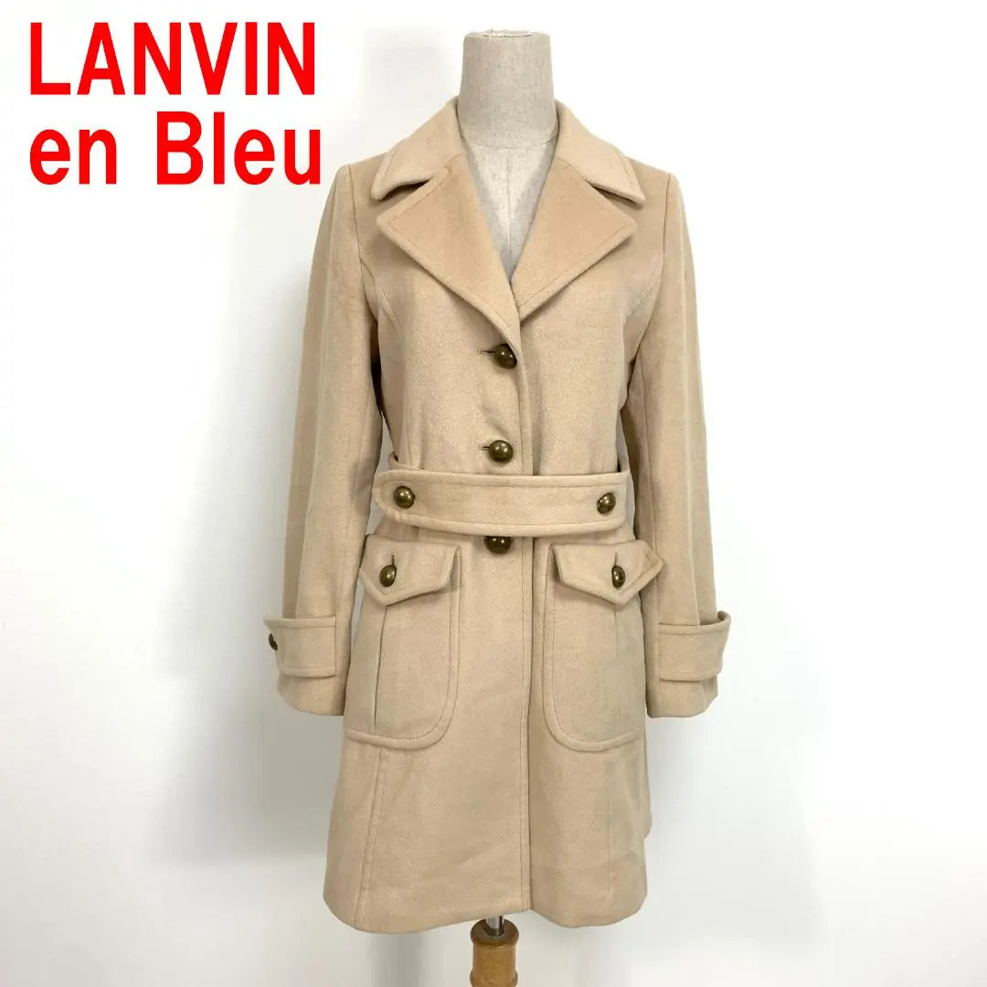 A4582 Lanvin-on-Blue Long Coat Angola Wool Beige 38