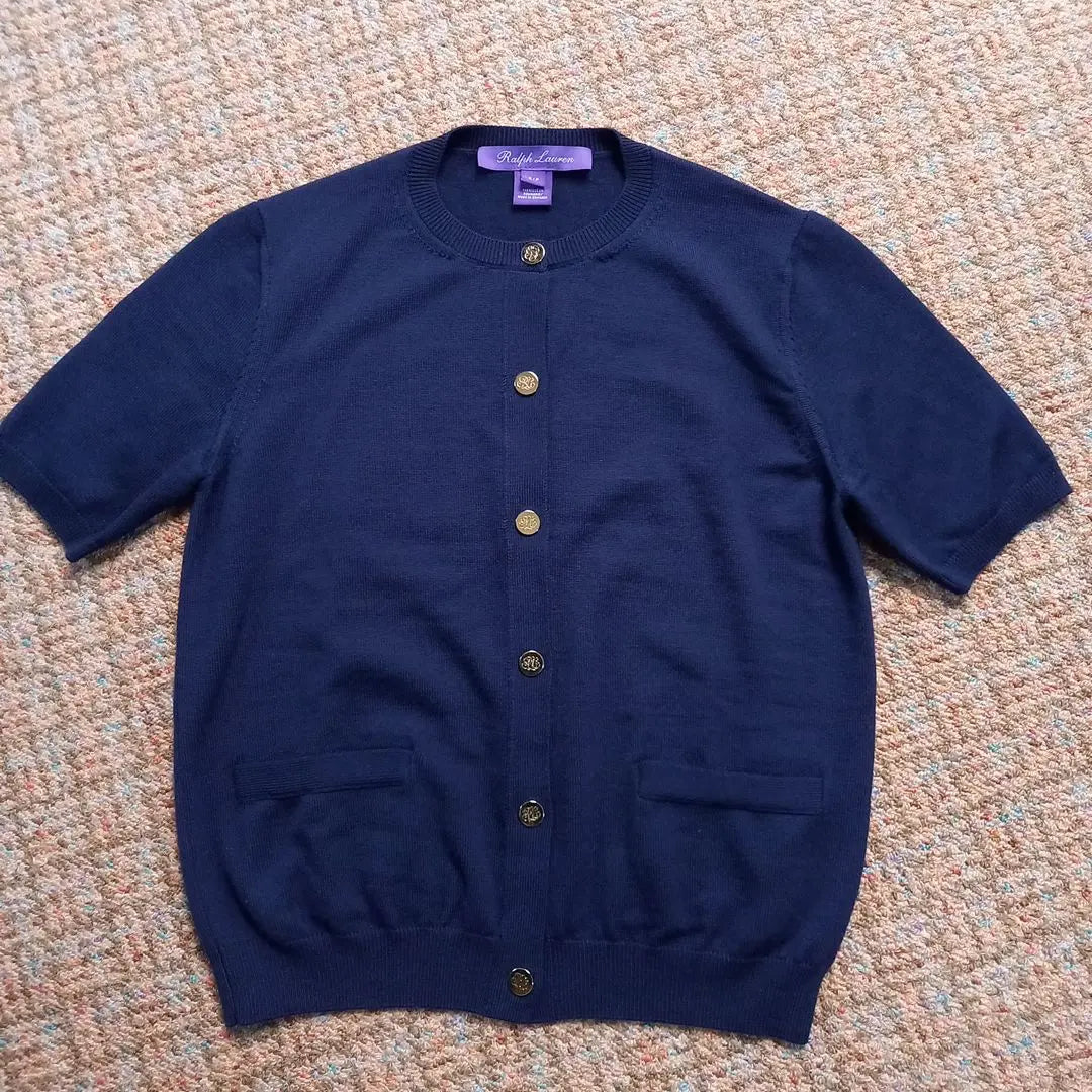 Beautiful condition [Ralph Lauren] Purple Label Short Sleeve Knit Cardigan Wool Gold Button