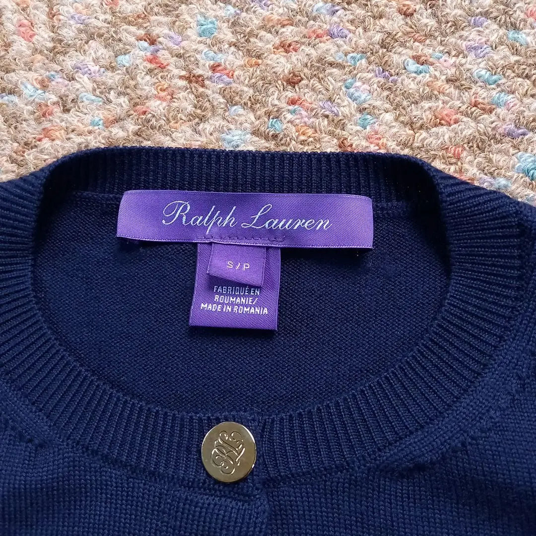 Beautiful condition [Ralph Lauren] Purple Label Short Sleeve Knit Cardigan Wool Gold Button