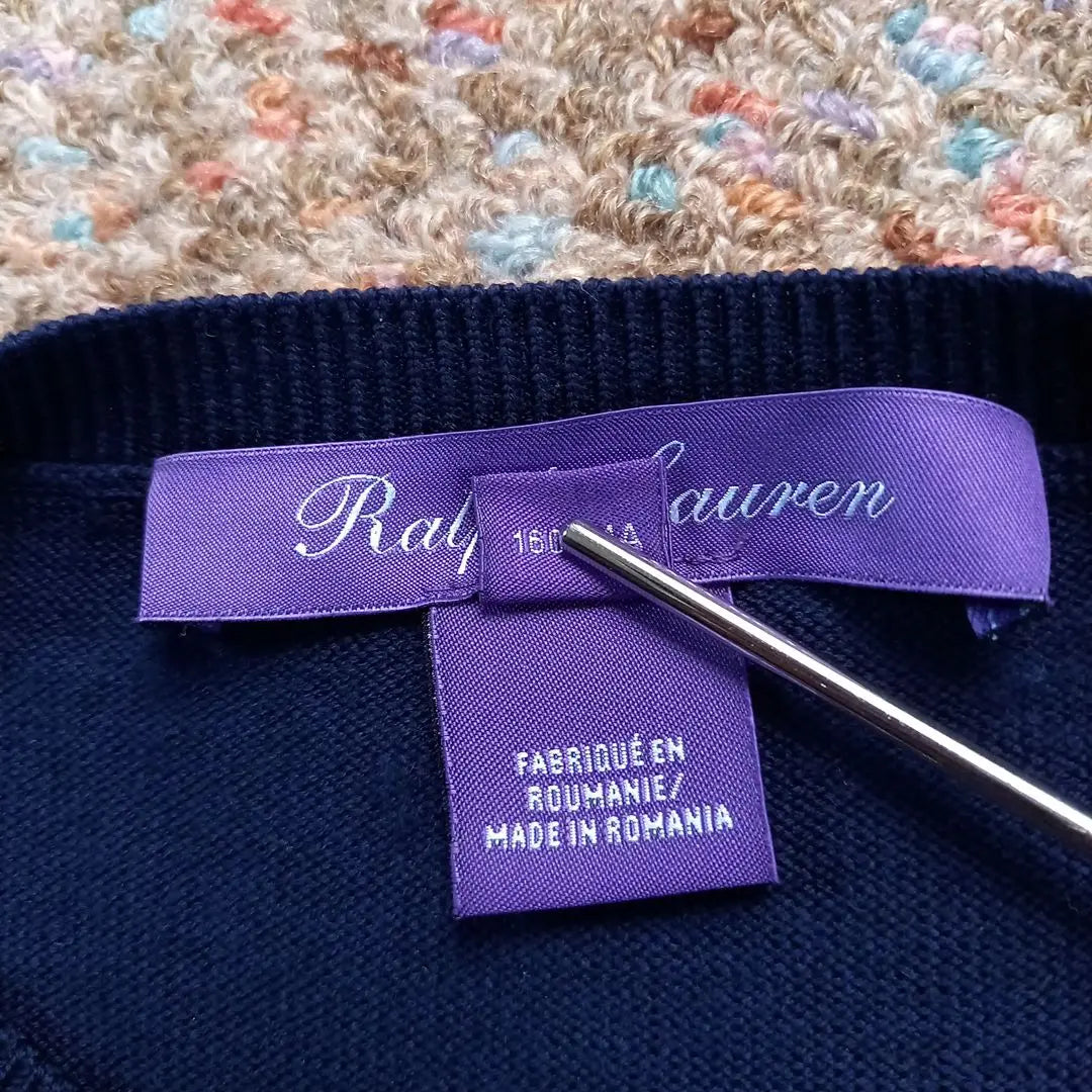 Beautiful condition [Ralph Lauren] Purple Label Short Sleeve Knit Cardigan Wool Gold Button