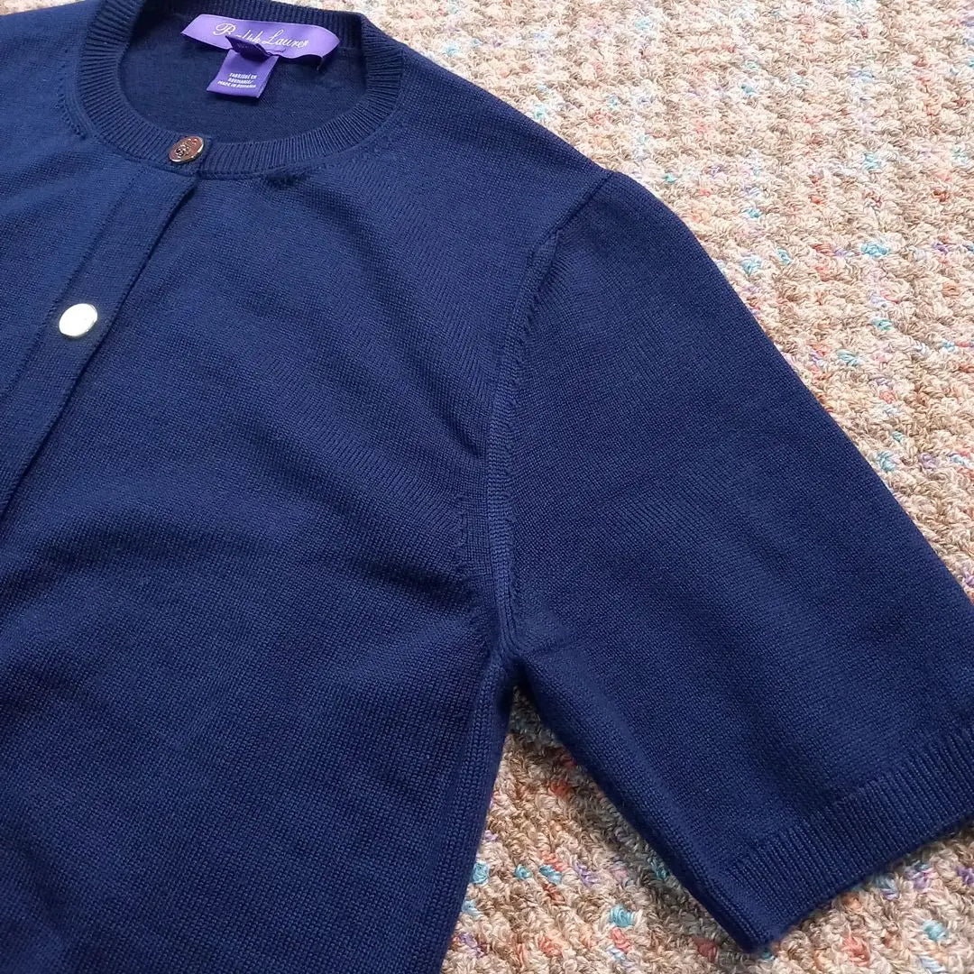 Beautiful condition [Ralph Lauren] Purple Label Short Sleeve Knit Cardigan Wool Gold Button