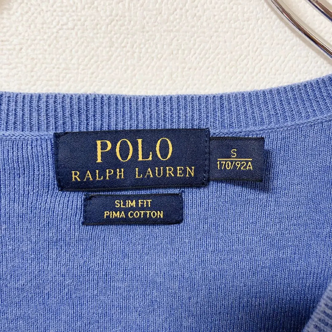 Polo Ralph Lauren [S] Cotton Knit V-neck Sweater Long Sleeve Embroidered Logo Thin