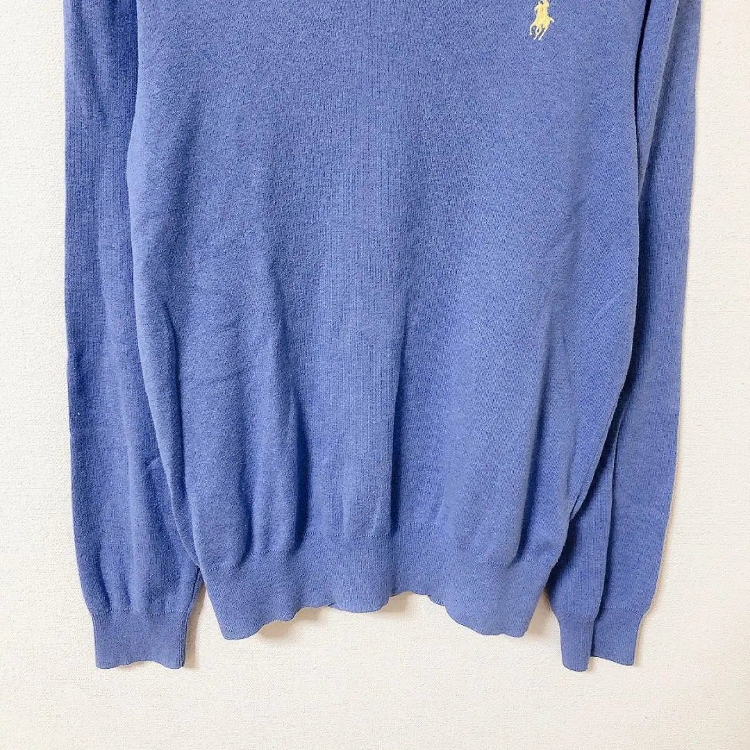 Polo Ralph Lauren [S] Cotton Knit V-neck Sweater Long Sleeve Embroidered Logo Thin