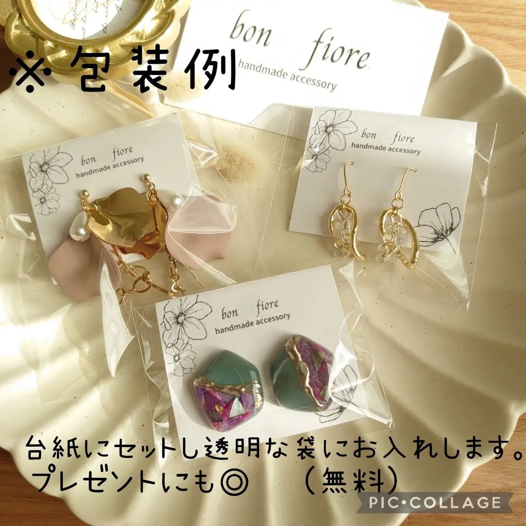 No.482 Pendientes hechos a mano pétalos grandes Pendientes largos blancos temblorosos | NO.482 ハンドメイドピアス 大ぶり 花びら 揺れる ロング 白 イヤリング