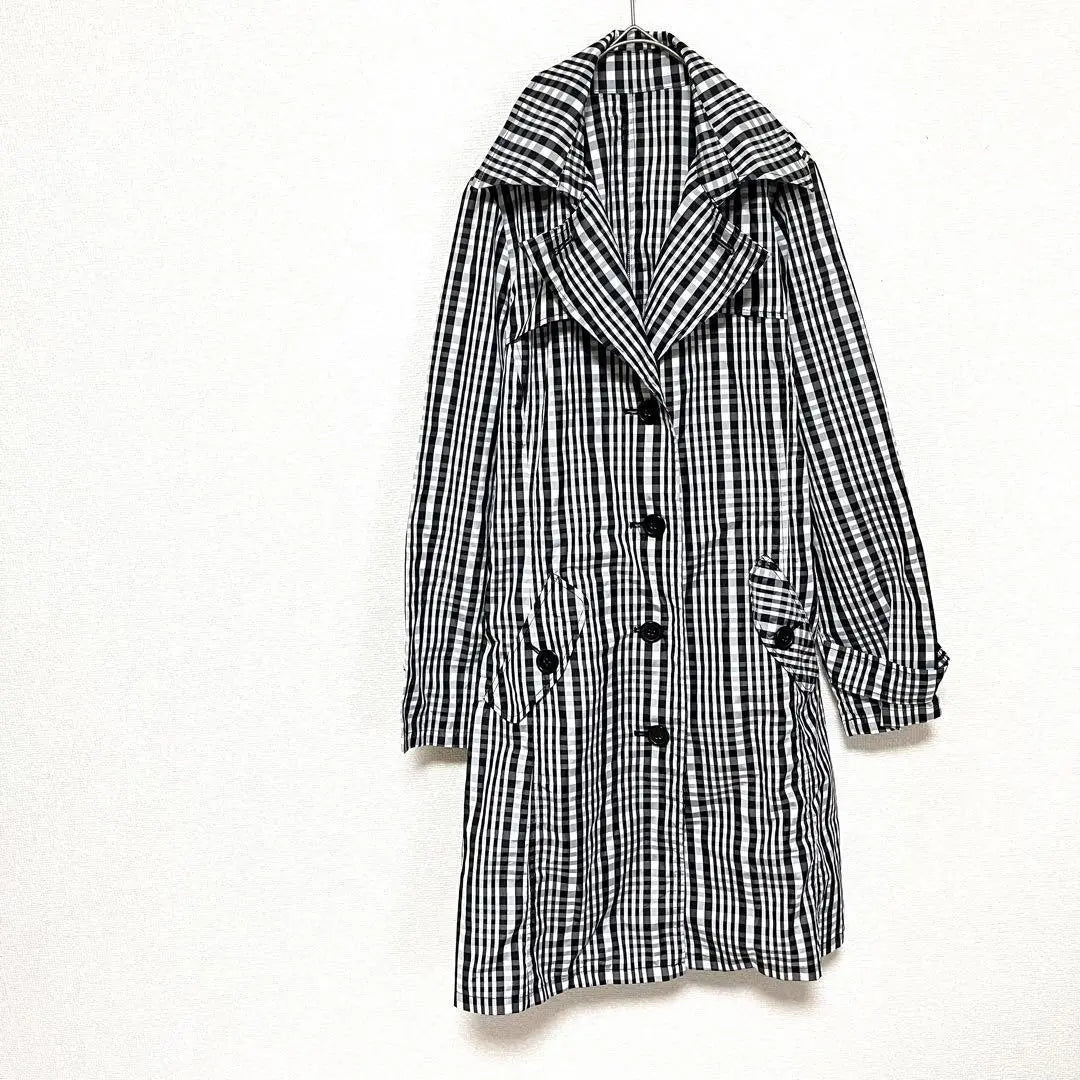 Gingham check pattern jacket (L) Shakasha material rain black x white a0513