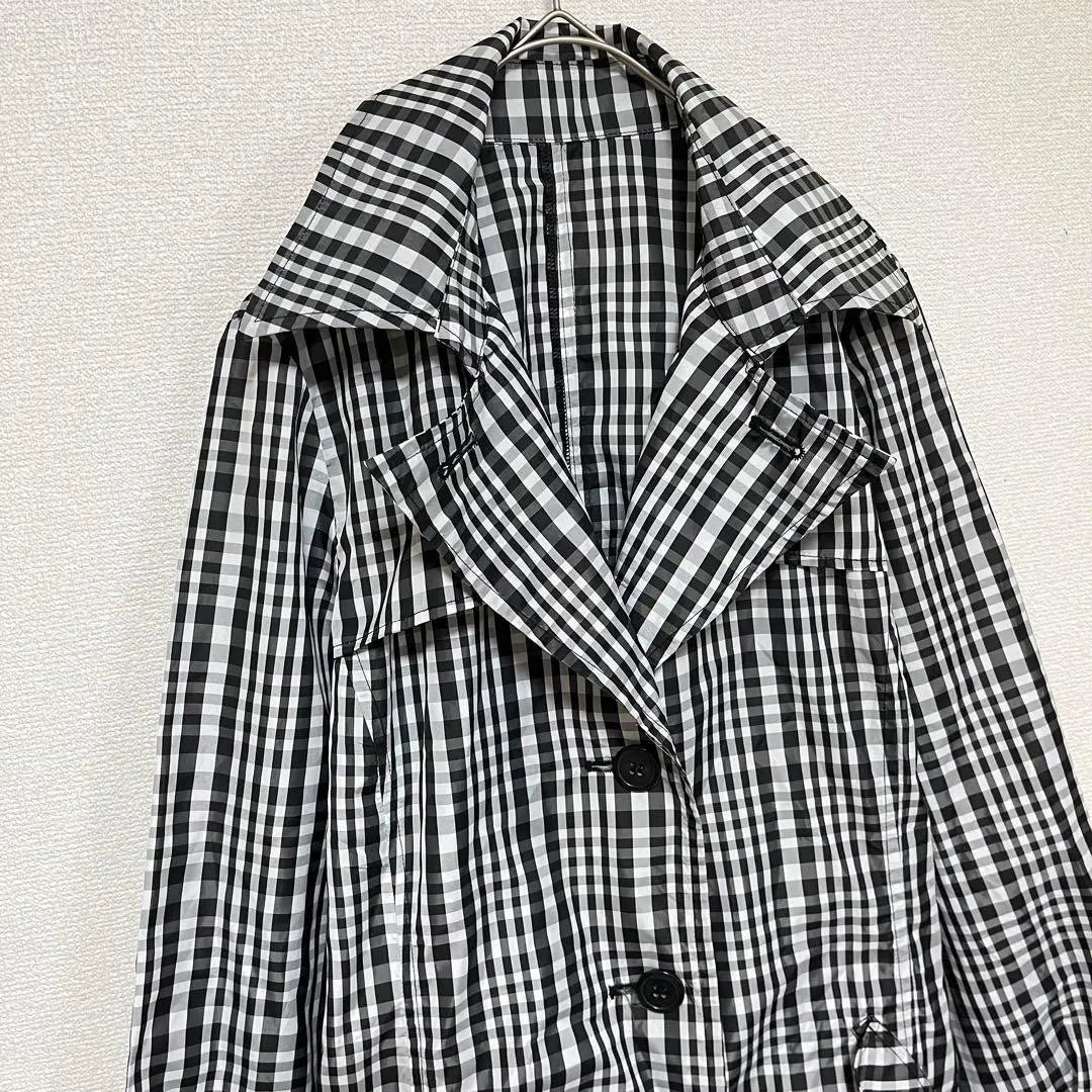 Gingham check pattern jacket (L) Shakasha material rain black x white a0513