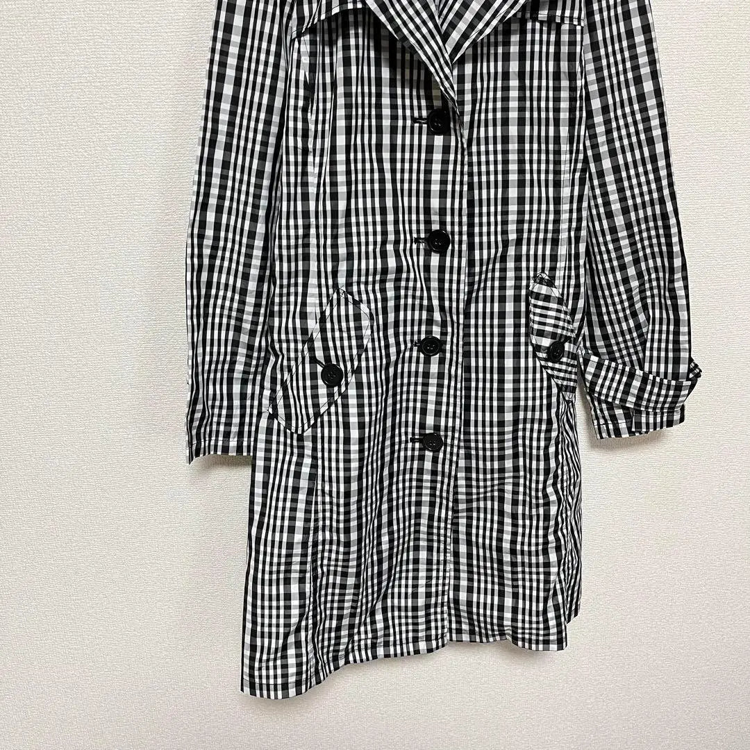 Gingham check pattern jacket (L) Shakasha material rain black x white a0513