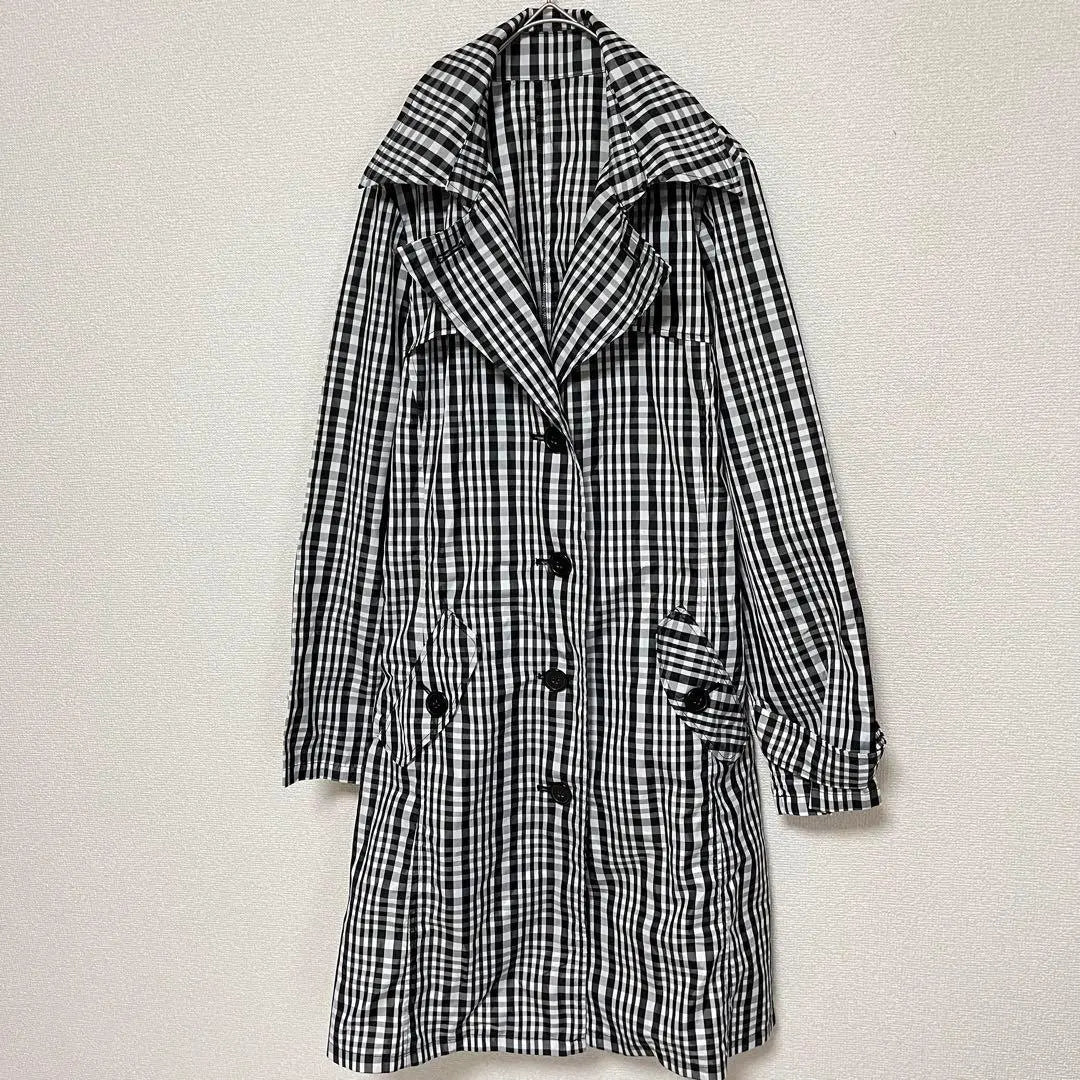 Gingham check pattern jacket (L) Shakasha material rain black x white a0513