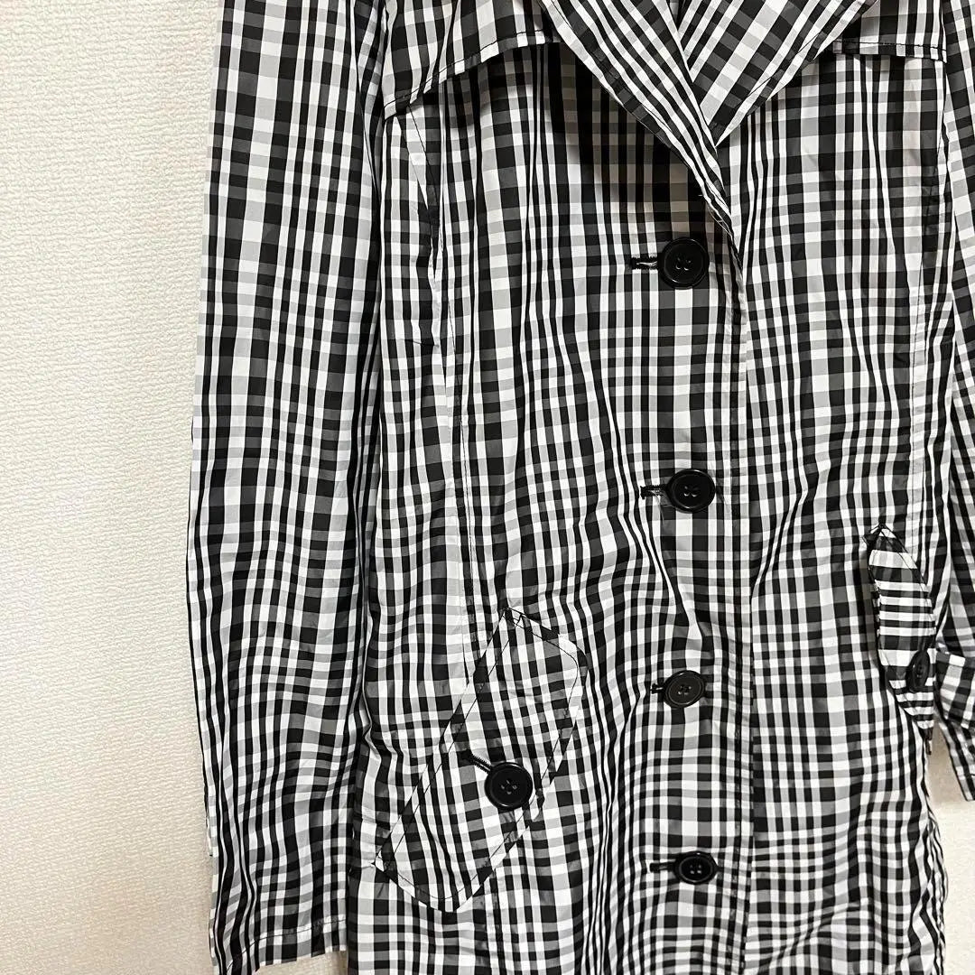 Gingham check pattern jacket (L) Shakasha material rain black x white a0513