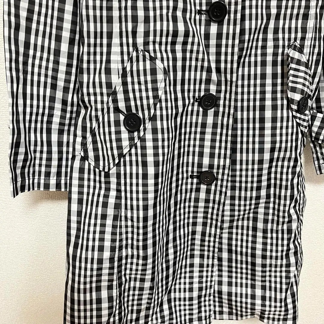 Gingham check pattern jacket (L) Shakasha material rain black x white a0513